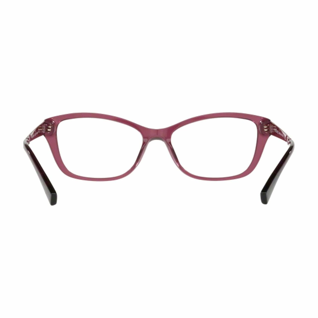 Versace VE3236-5220 Transparent Plum Cat-Eye Women's Plastic Eyeglasses displayed elegantly with a stylish design.